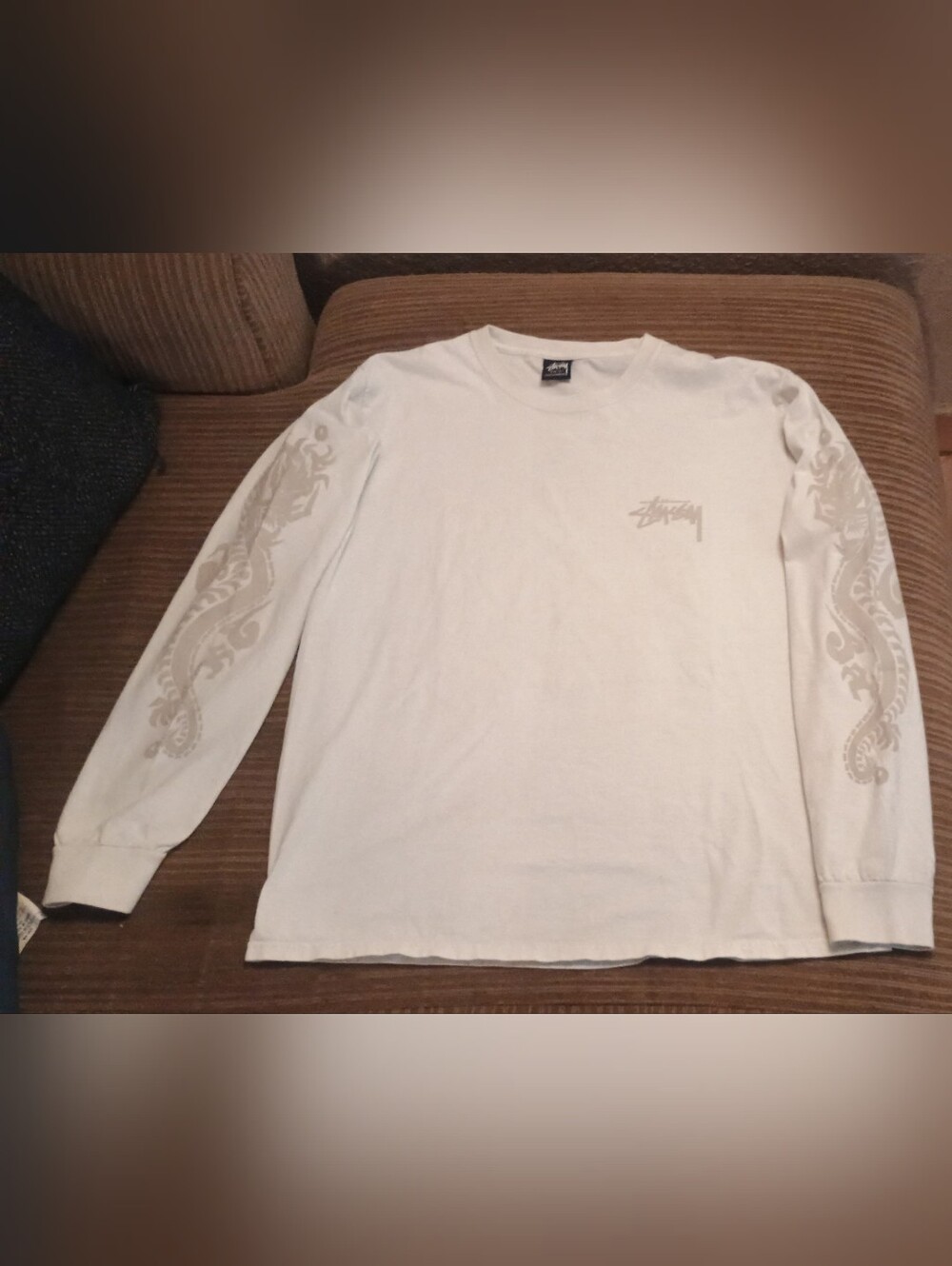 Stussy White Long Sleeve Dragon Tee
